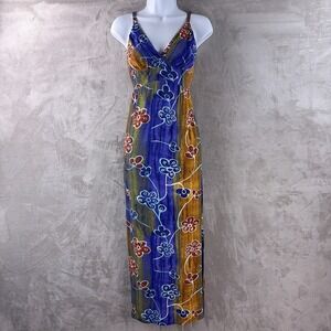 Jams World Maxi Dress Womens Size Small Blue Tropical Floral Hawaii USA Rayon